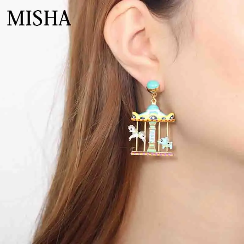 MISHA новые серьги для женщин Новинка карусель парка аттракционов эмалированная