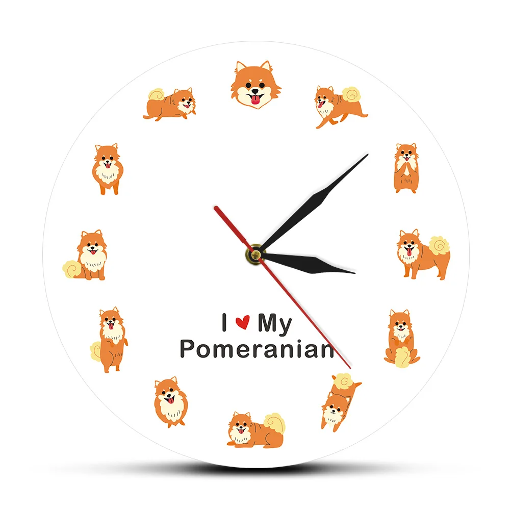 Современные настенные часы Zwergspitz Zwers в мультипликационном стиле Pomeranian Dog Sptiz с