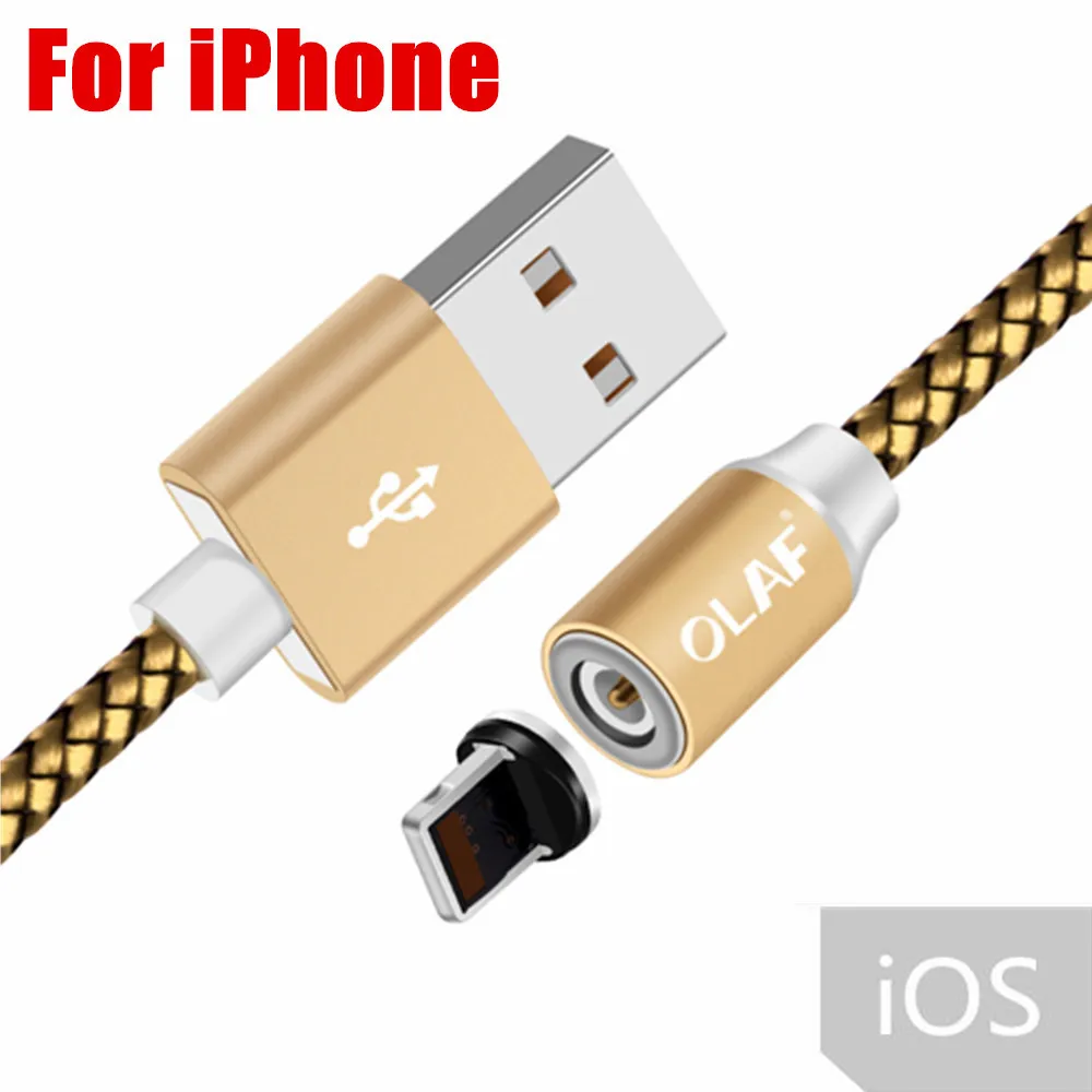 Gold for iPhone Магнитный usb-кабель OLAF 1 м для iPhone X Xs Max Xr 8 7 6 Быстрый зарядный Магнит Micro USB type C кабель для samsung S9 huawei Xiaomi - Цвет: Gold for iPhone