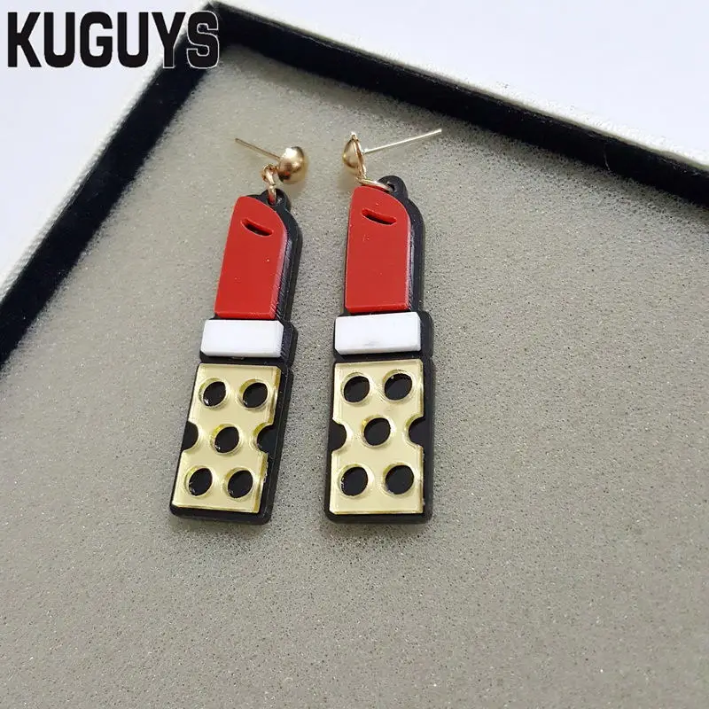 KUGUYS Jewelry Acrylic Gold Silver Lipstick Earrings for Women Pendientes HipHop Red Lips Drop Earring Woman Brincos | Украшения и