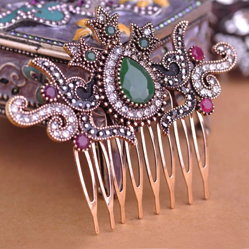 Женский гребешок для волос Blucome зеленый в турецком стиле с большими каплями воды