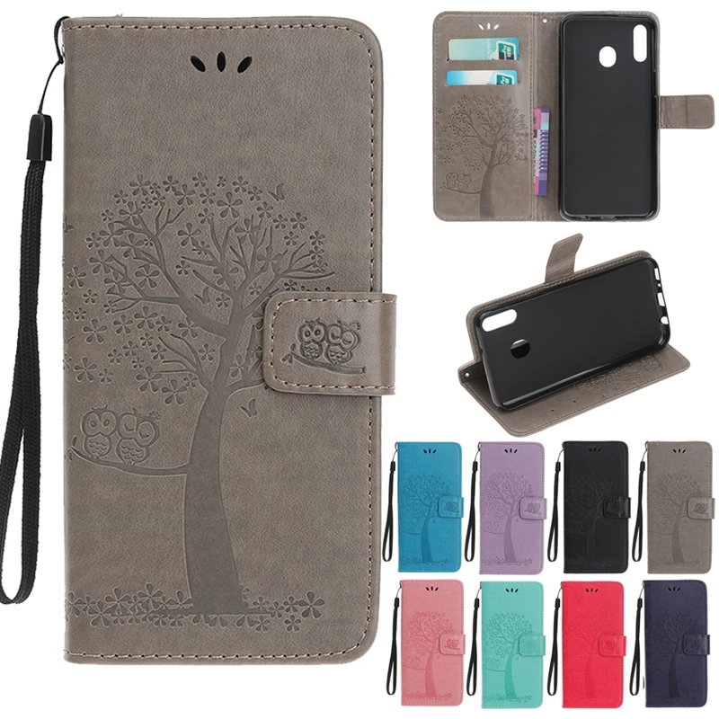 A30 A40 A50 чехол для Samsung задняя крышка Сова Дерево тисненый кожаный Funda A70 etui|Бамперы|