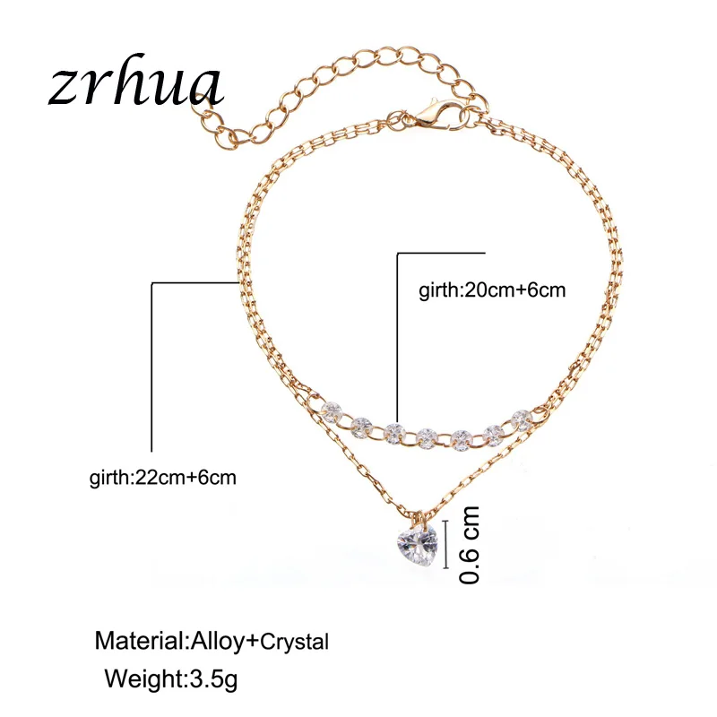 ZRHUA Elegant Fashion Exquisite Charm Sweet Heart Crystal Gold Color Bracelet for Women Shiny Gifts Clear Cubic Zirconia Jewelry | Украшения