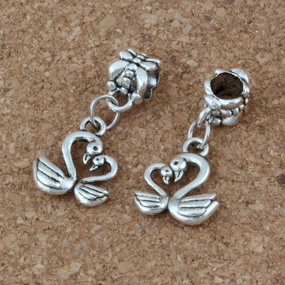 

MIC .100pcs Dangle Zinc Alloy Swan Charm Big Hole Beads Fit European Necklace Bracelet Jewelry 12.5x27mm A-222a