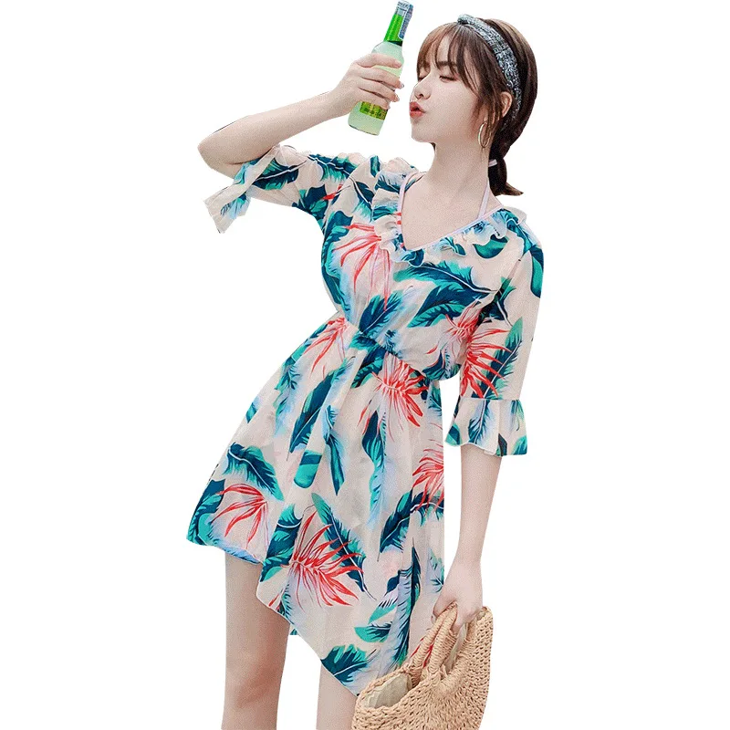 Раздельный купальник из трех предметов юбка стиль маленькая грудь консервативно