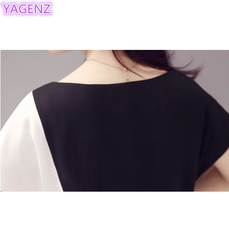 YAGENZ Women Chiffon dress Summer New Large size Clothing Fashion Dress Splice Short sleeves Long section A150 | Женская одежда