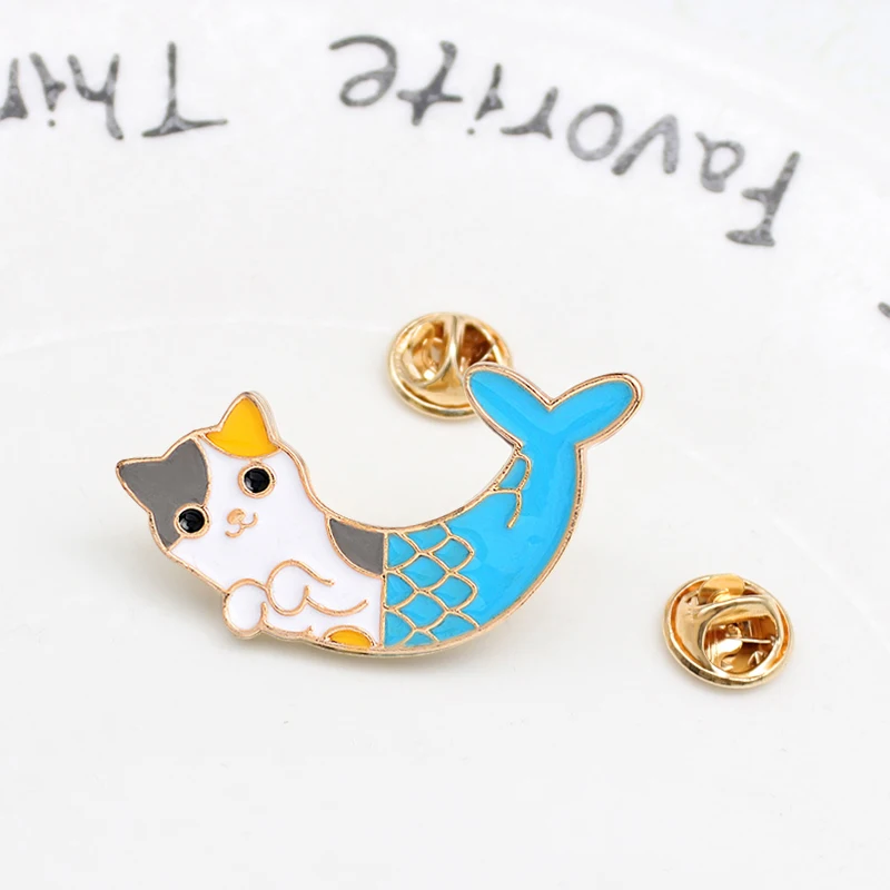 Новая мода мультфильм животных брошь сплава Lucky Cat хвост русалки Мода значок