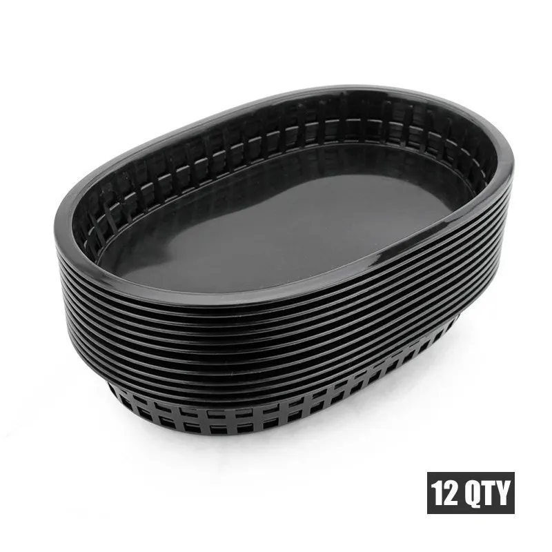 12PCS Black 6 шт., Сервировочные блюда, пластиковый поднос для фаст-фуда, большое блюдо для барбекю, Deli, набор корзин, сэндвич, бургер, тарелка, поднос для хлеба - Цвет: 12PCS Black