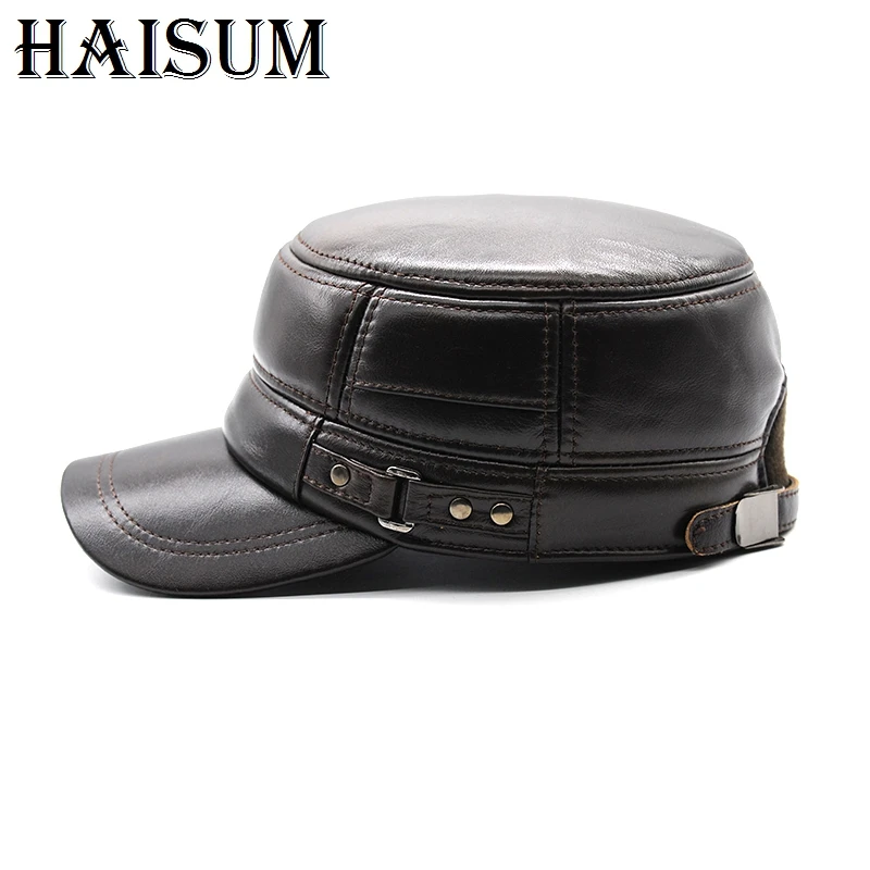 2018 зимняя мужская тёплая шапка из натуральной кожи бейсбольная кепка с ушками
