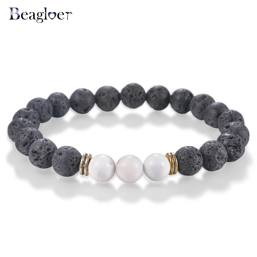 Beagloer Fashion Stone Beads Bracelet Men Strand Bracelets For Women Handmade Jewelry Charm Cuff Wristband Adjustable | Украшения и
