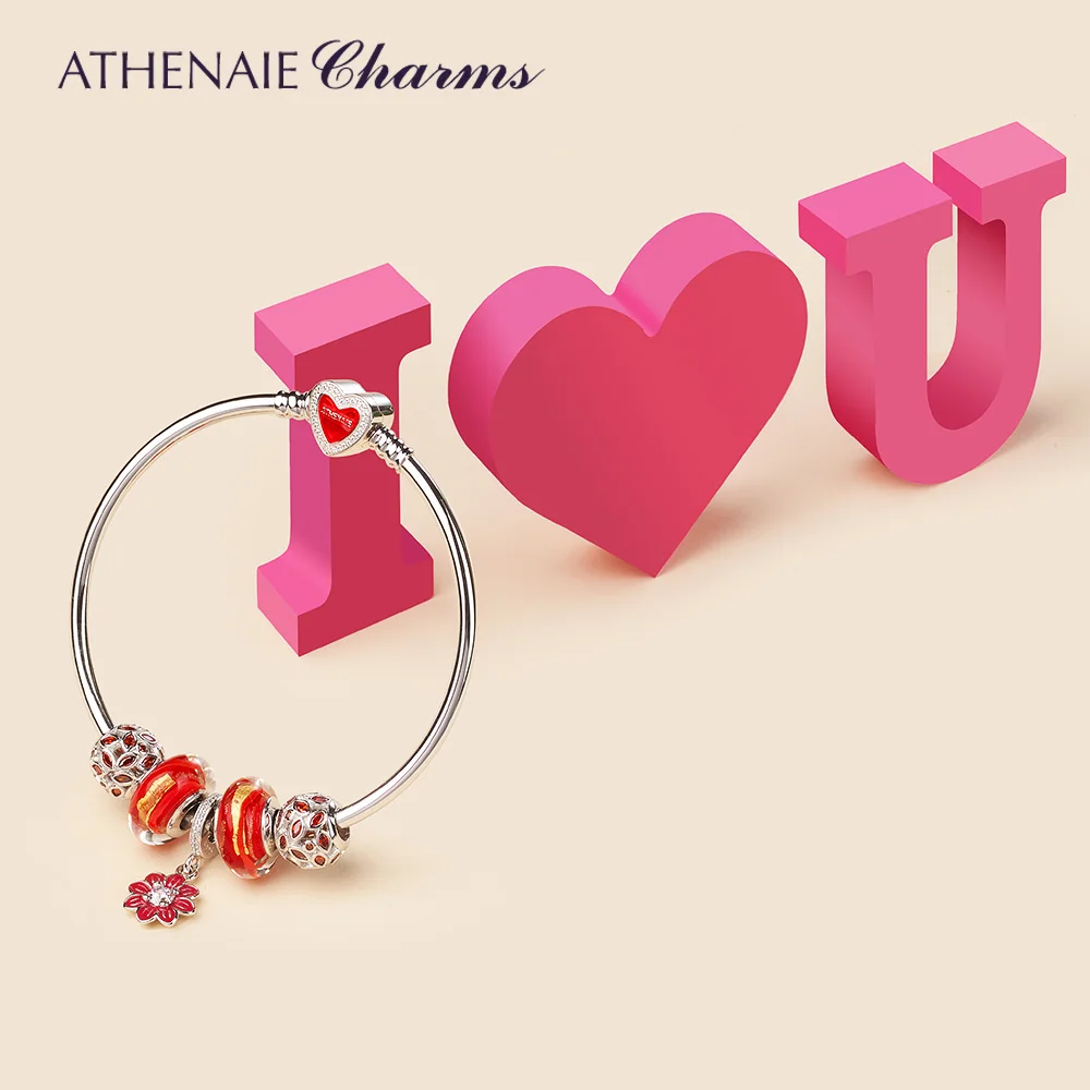 Женский браслет из муранского стекла ATHENAIE красный золотой фольги с эмалью в виде