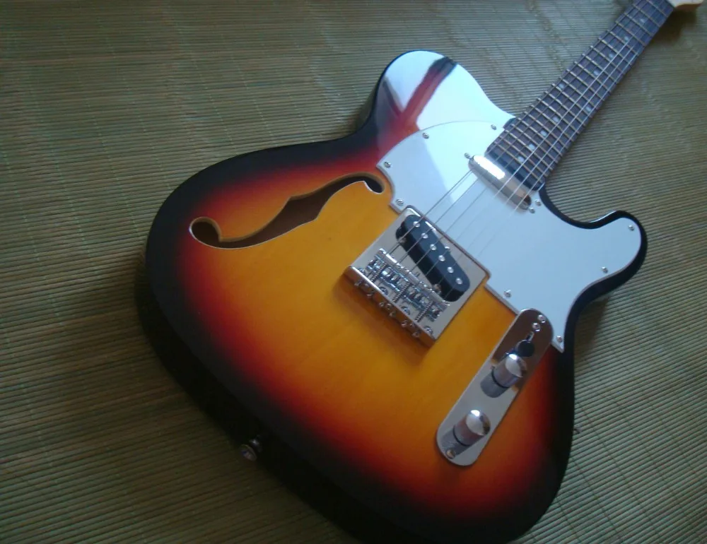 Горячая Распродажа электрическая гитара sunburst с цветной отделкой белая