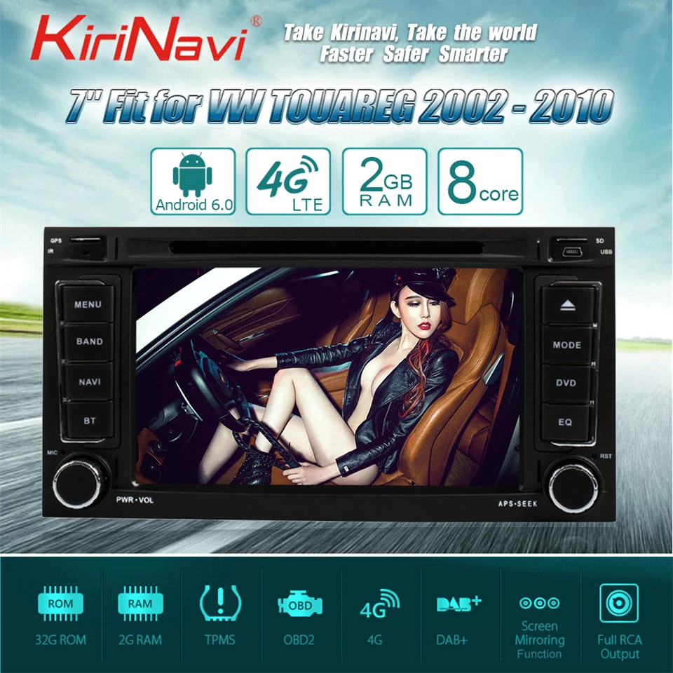 KiriNavi Восьмиядерный android 7 навигационная система для vw touareg мультимедиа 2002-2010 поддержка 4K видео 4G