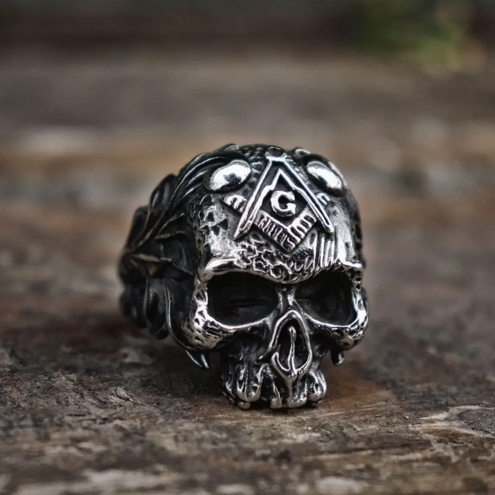 

Vintage Vine Free-Mason Masonic Skull Rings Men Freemasons Biker 316L Stainless Steel Ring