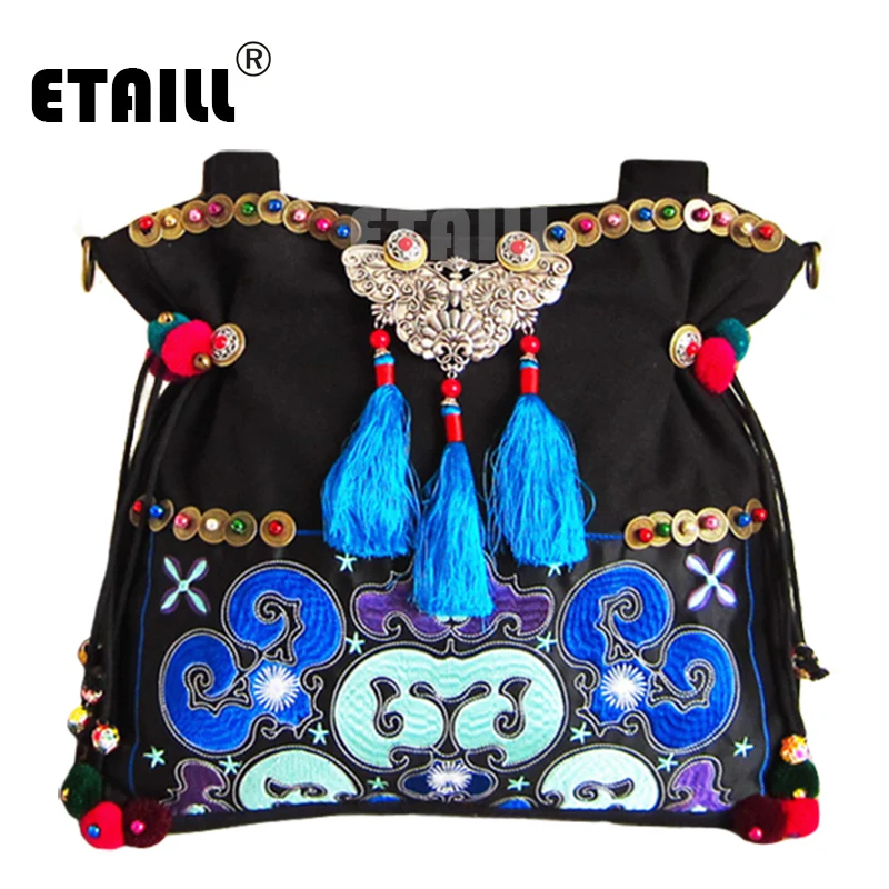 Сумка в национальном этническом стиле с вышивкой богемном кисточками сумочка