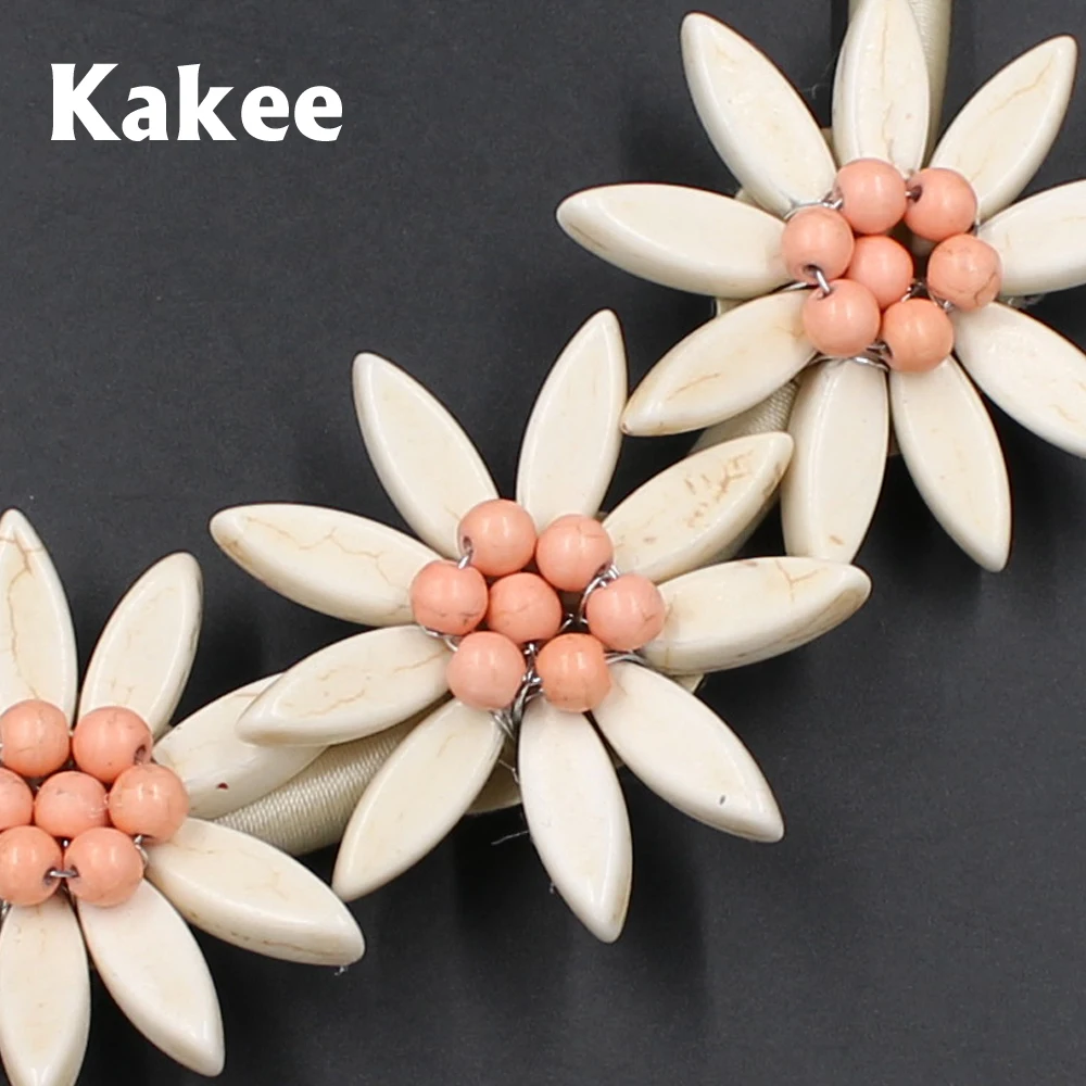 Kakee Stone Beads Handmade Rope Chain Turquoises Flower Choker Necklace for Women Maxi Collar Fashion Jewelry European Style | Украшения и
