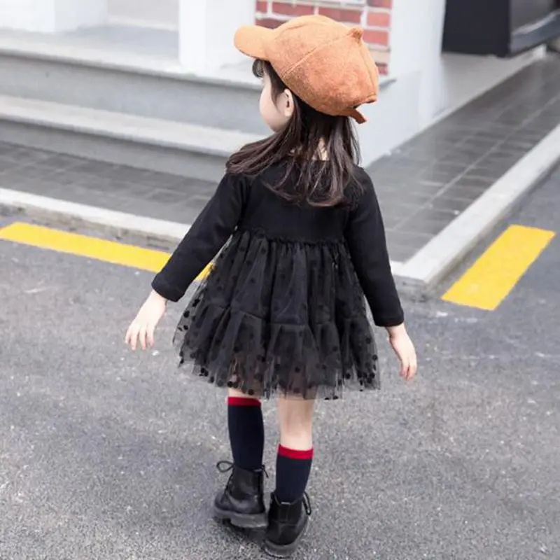 Детское платье с длинным рукавом черное принцессы для девочек весна осень 2019