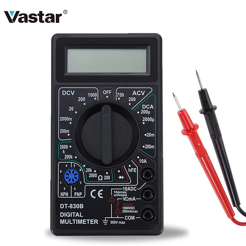 Vastar DT-830B ЖК-дисплей Цифровой мультиметр переменного тока/постоянного тока 750/1000V для Вольт Ампер Ом метр тестер Вольтметр Амперметр постоянного тока защита от перегрузки зонд
