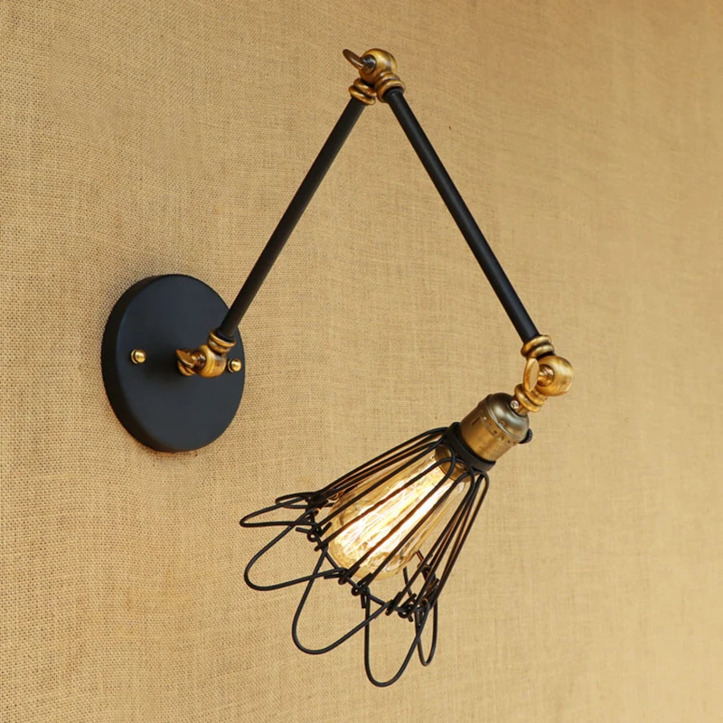 Классическая старинная настенная лампа в стиле ретро Лофт абажур из железной