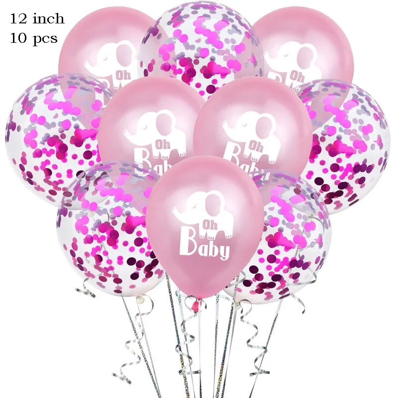 3 Leeiu Happy Birthday Oh Baby Elephant Balloons Baby Shower Silver Confetti Ballons Birthday Decoration Jungle Party Supplies - Color: 3