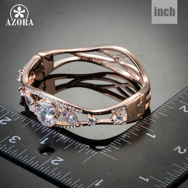 AZORA Бренд Дизайн Уникальный розовое золото Цвет от Clear Cubic Zirconia браслет TB0047|bangle