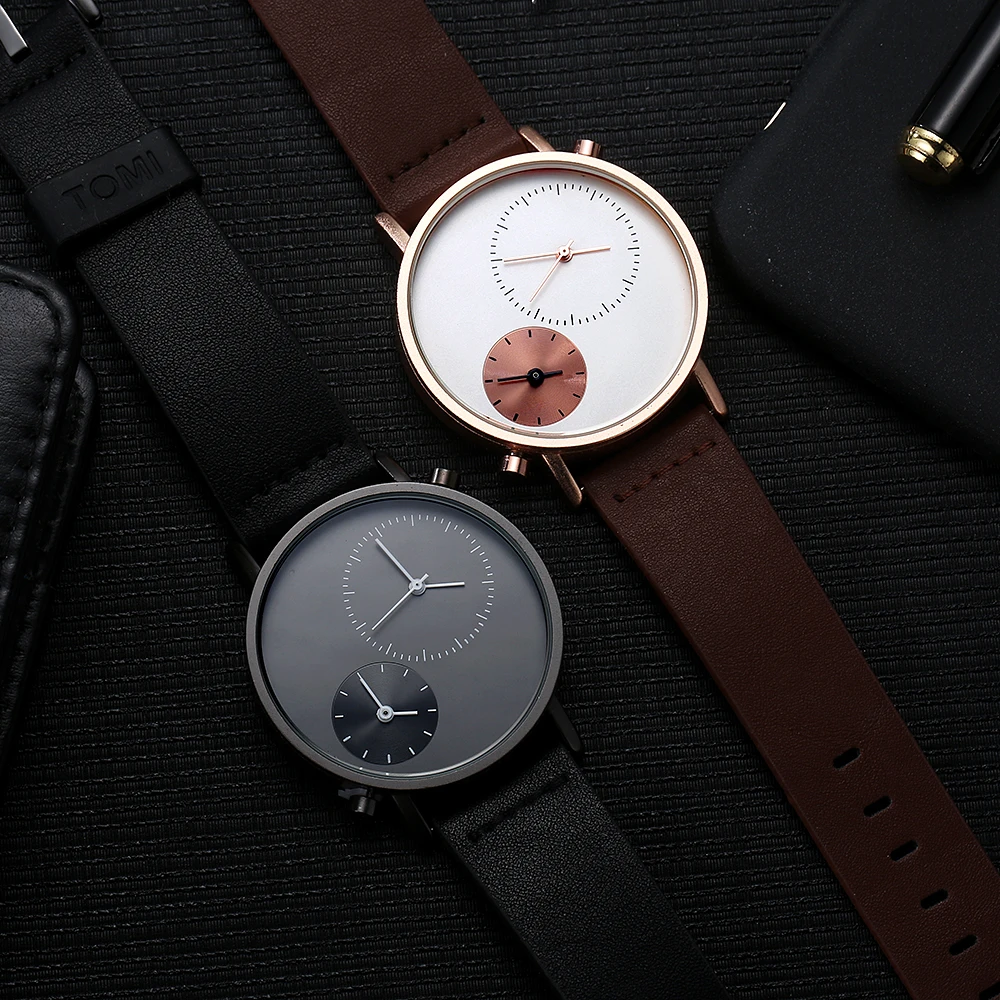 Мужские Роскошные часы TOMI с кожаным ремешком карнавальные Брендовые Часы новые