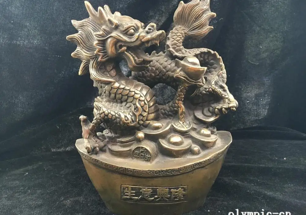 

7''copper sculpture auspicious beast animal wealth dragon statue