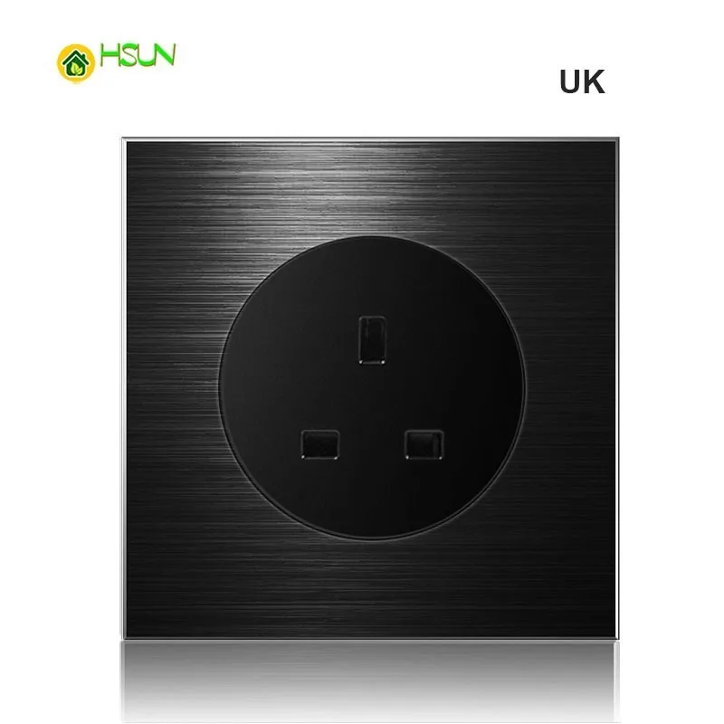 

UK France Germany socket 86 type 1 2 3 4 gang 1 2way black aluminum alloy panel Switch socket Five hole Europe Industry Switch