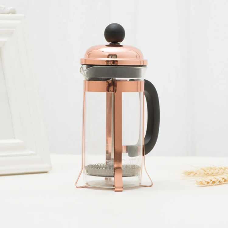 Rose gold Микк френч пресс Cooper крышка Кофеварка Плунжер чайник Перколятор фильтр пресс 350 мл кофе чайник горшок стеклянный чайник - Цвет: Rose gold