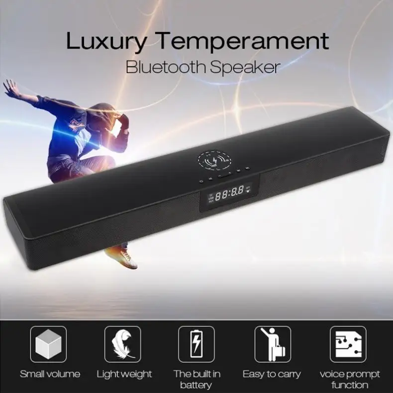 

Meeting Home Theater Sensurround Multi-function Bluetooth Soundbar Speaker with Wireless Charging and Alarm Clock for PC TV