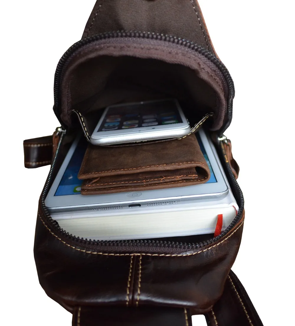 Мужская нагрудная сумка из натуральной кожи коричневая сумка-мессенджер