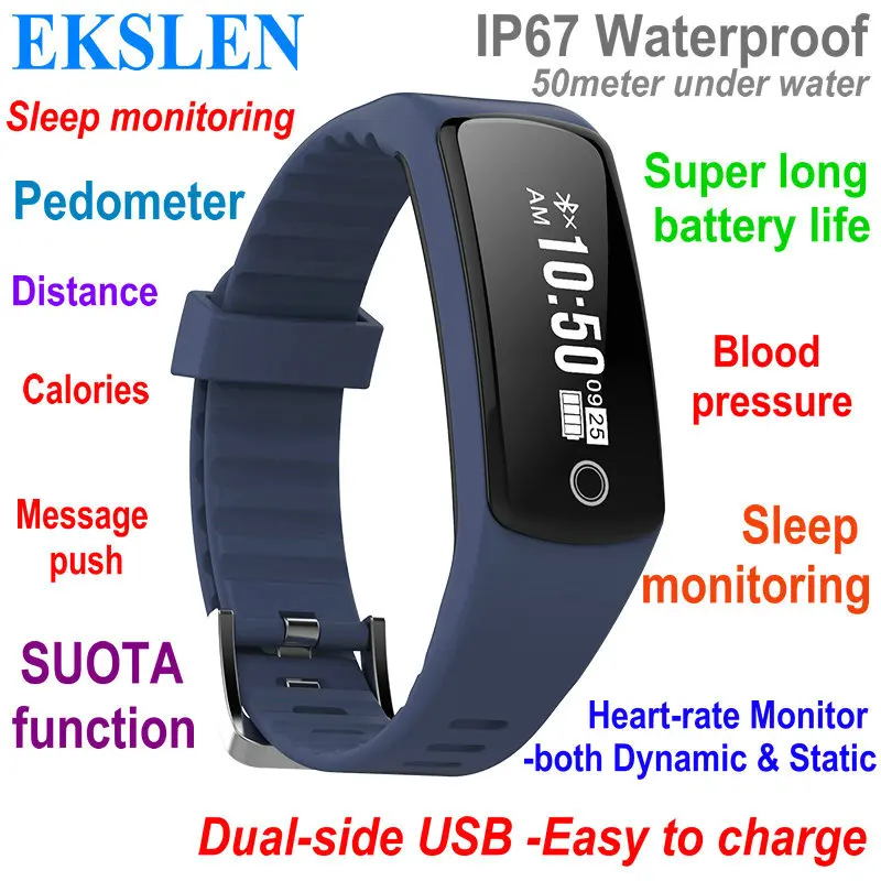 

ekslen X1S Smart Bracelet Realtime Heart Rate Monitor Blood Pressure IP67 waterproof Smart Band Wristband Fitness tracker