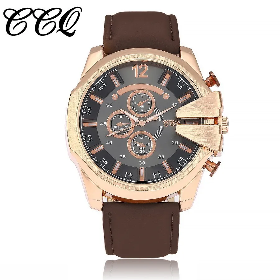 Элитный бренд ccq Для мужчин Спортивные часы кварцевые мужские кожаные армейские