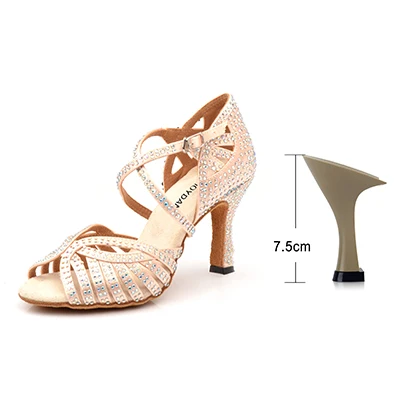 Apricot 7.5cm SHOYDANC/Танцевальная обувь; обувь для латинских танцев для женщин; обувь для сальсы; обувь для латинских танцев для девочек; Обувь для бальных танцев; Цвет черный, бронзовый; кожа; Каблук Куба - Цвет: Apricot 7.5cm