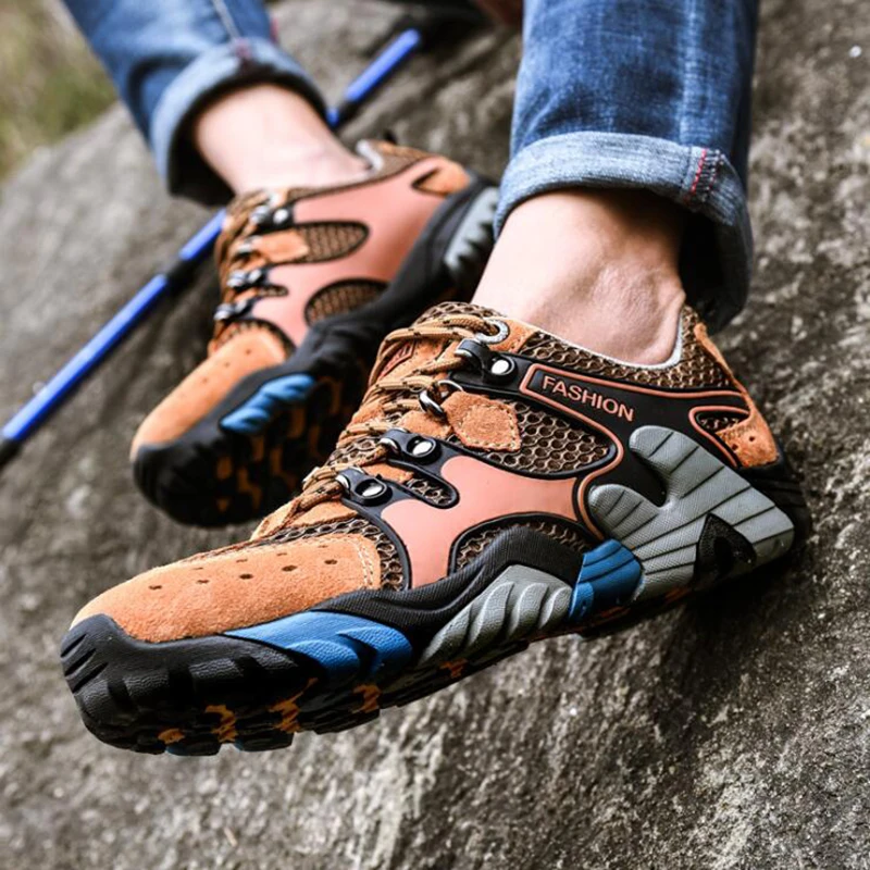 Men's hiking shoes outdoor Net breathable and lightweight Beef tendon Sports waterproof non-slip walking | Обувь