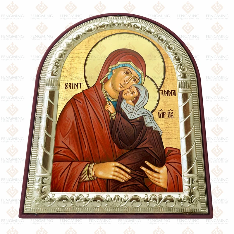 Пластиковая рамка греческая ортодоксальная икона Святая Анна металл серебро
