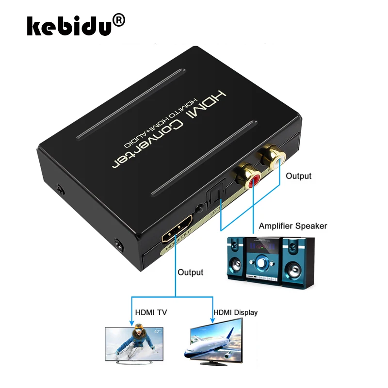 Kebidu 1080P HDMI Совместимый оптический SPDIF Поддержка порта 5 1 + RCA L/R аудио видео
