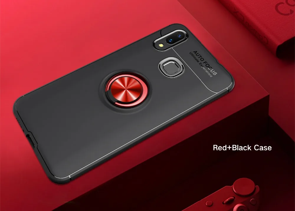 Black and Red Чехол для samsung Galaxy A10 A30 A40 A50 A70, чехол из ТПУ с магнитным кольцом на палец, задняя крышка для телефона A 10, 40, 50, 70 - Цвет: Black and Red
