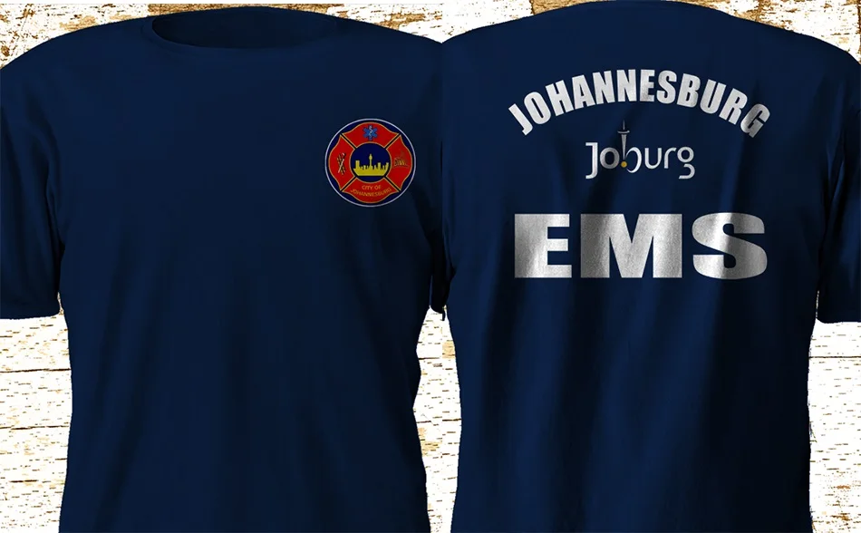 New Johannesburg South Africa Fire Department Ems Navy T Shirt Double Side Newest O-Neck Cotton Men's Comfortable Homme | Мужская