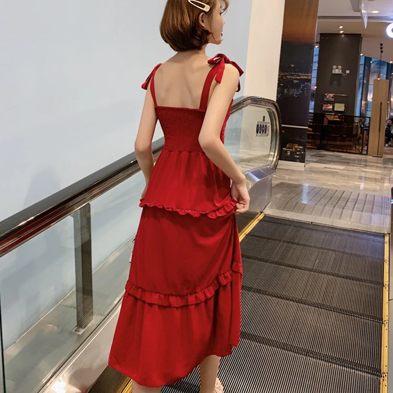 Женское шифоновое платье BGTEEVER однотонное на тонких бретельках А-силуэта с