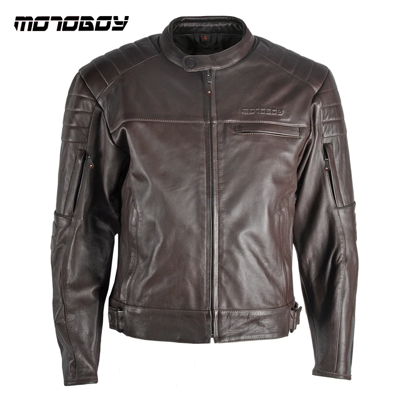 Мужская мотоциклетная кожаная куртка MOTOBOY летняя в стиле ретро Всесезонная