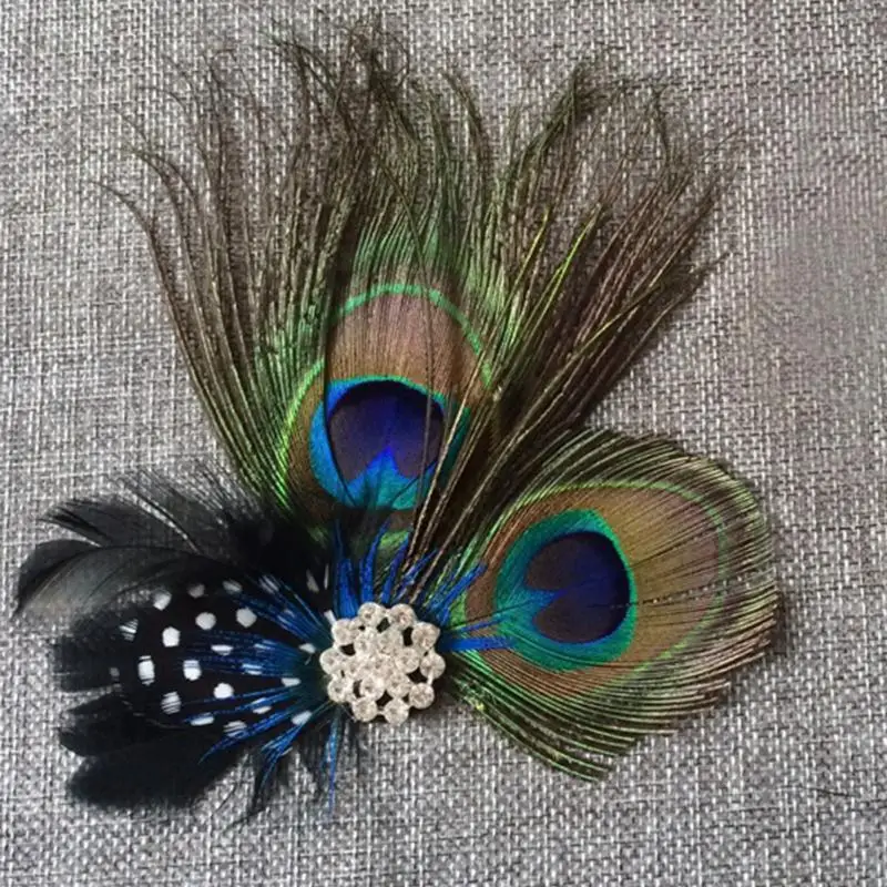 Women Colorful Peacock Feather Headband Crystal Rhinestone Hair Clip hairpin Bridal Wedding Accessory |
