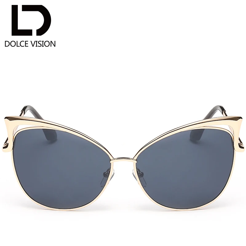 Женские солнцезащитные очки с зеркальным розовым кошачьим глазом золотистые