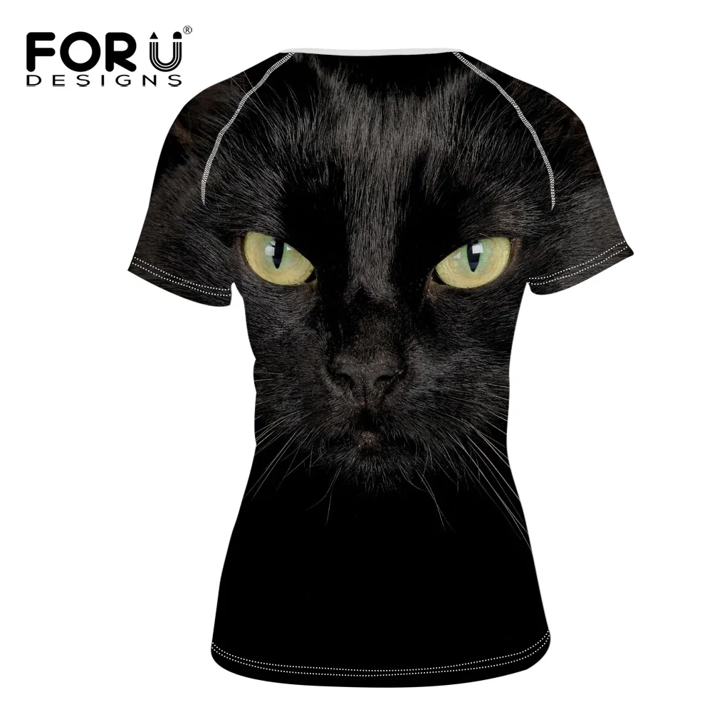 Женские футболки FORUDESIGNS с 3D рисунком черного кота летние топы 2019 принтом собаки