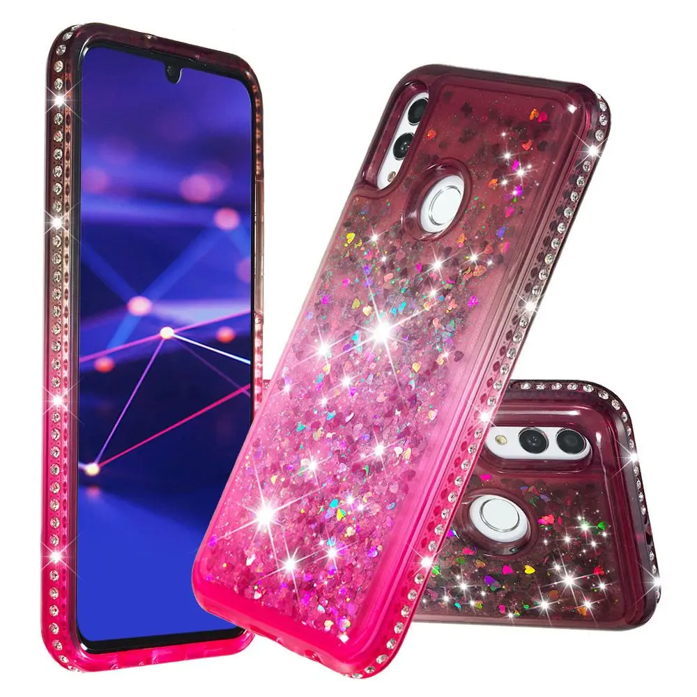 Алмазный блестящий чехол для huawei Honor 10 Lite 7C 7A Y5 Y6 градиентный чехол с сияющими блестками для huawei mate 20 Lite Pro P Smart - Цвет: Grey Pink