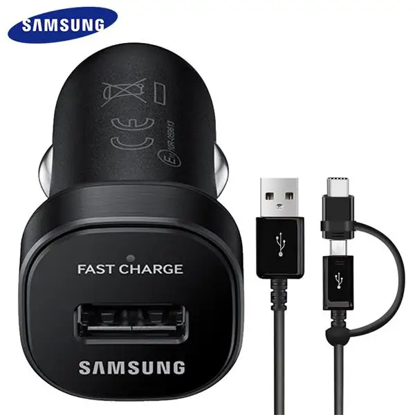 Samsung Galaxy Note9 S9 S8 plus быстрое автомобильное зарядное устройство 18 Вт 9V2A Micro USB кабель 2 в 1 usb type C C5 7 9 pro S6 7 edge - Тип штекера: Black