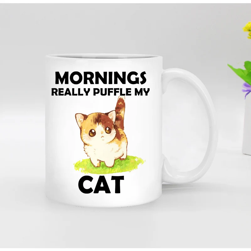 Бесплатная доставка забавные керамические кружки для кошек белого цвета чайная