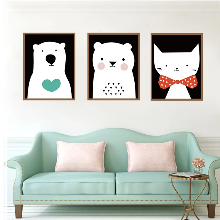 3 Piece Modern Watercolor Cute Animal A4 Art Print Poster Kawaii Cat Bear Nursery Kids Room Pictures Canvas Paintings Home Decor | Дом и сад