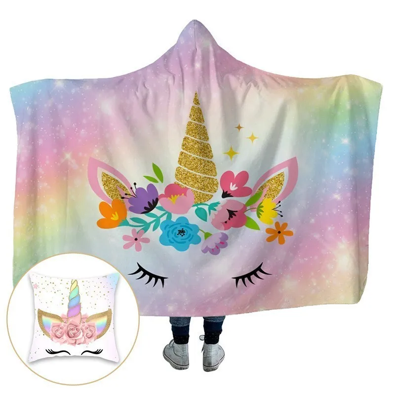 Model 13 Супер мягкий теплый зимний диван плед с капюшоном Единорог плюшевый, с принтом флис носимый конверт с капюшоном наволочка бесплатный подарок - Цвет: Model 13