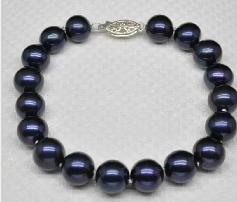 

Charming 9-10mm Tahitian Black blue Round Pearl Bracelet 7.5-8inch